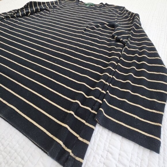 Lauren Ralph Lauren Green Label Top Size 1X Black & Gold Metallic Striped - Picture 2 of 14